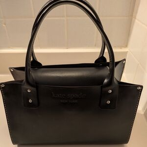 Preppy Chic Kate Spade CLASSIC Small Black Leather Tote Bag